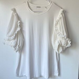 Elie Tahari White Ruffle Sleeve Blouse XL Romantic Elegant Workwear Minimalist